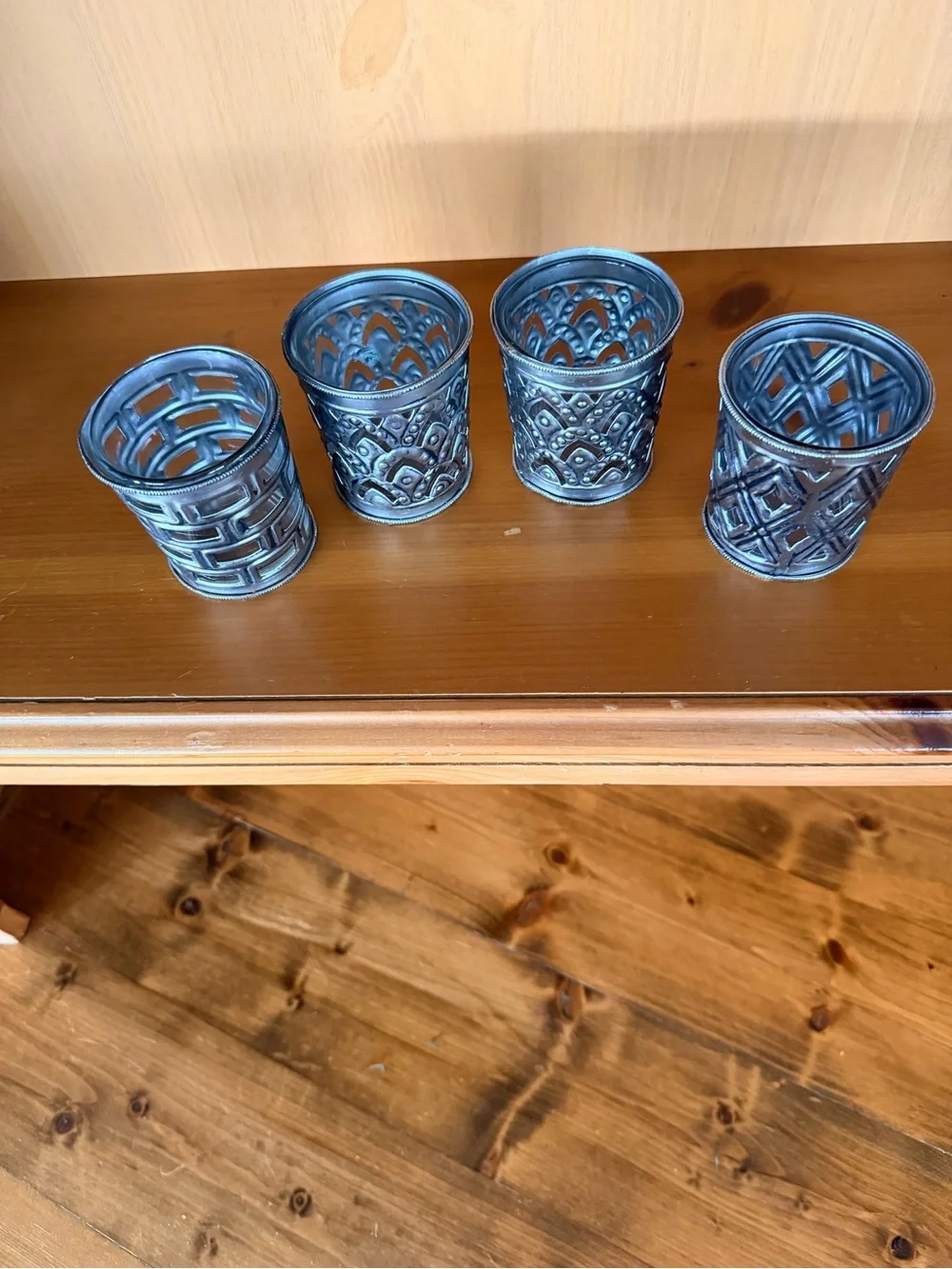 Decorative Silver Metal Votive Candle Holders - Set of 4